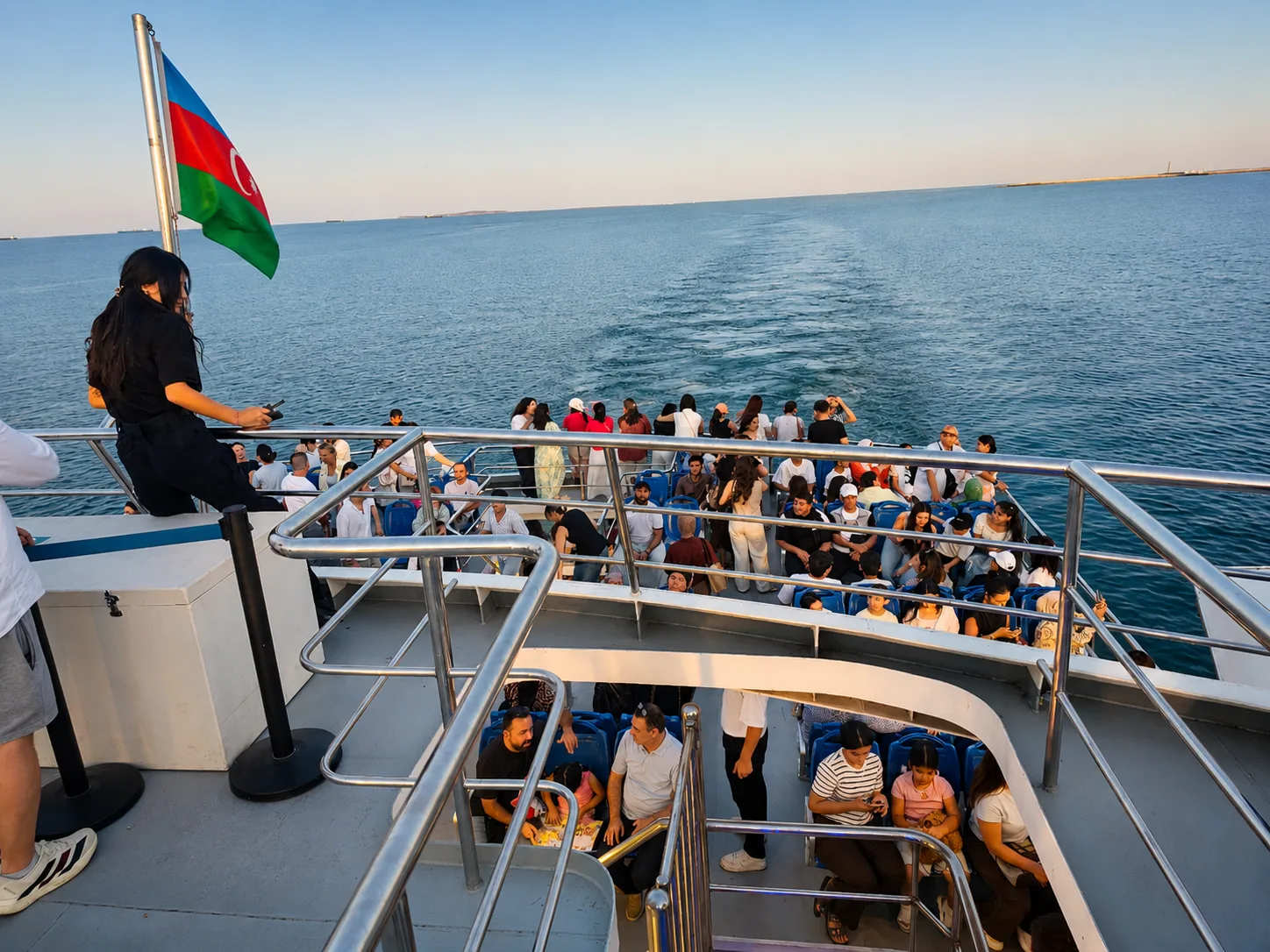 Premium three-deck cruise liner on the Caspian Sea in Baku