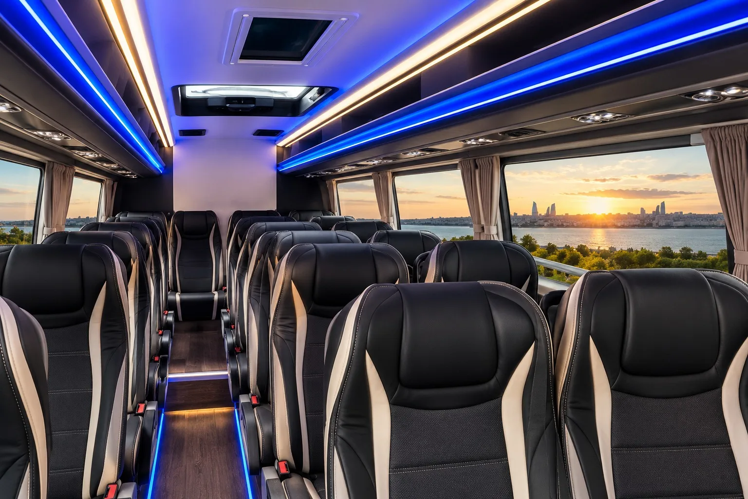 Чёрный микроавтобус Mercedes-Benz Sprinter на 20 мест для групповых трансферов в Баку