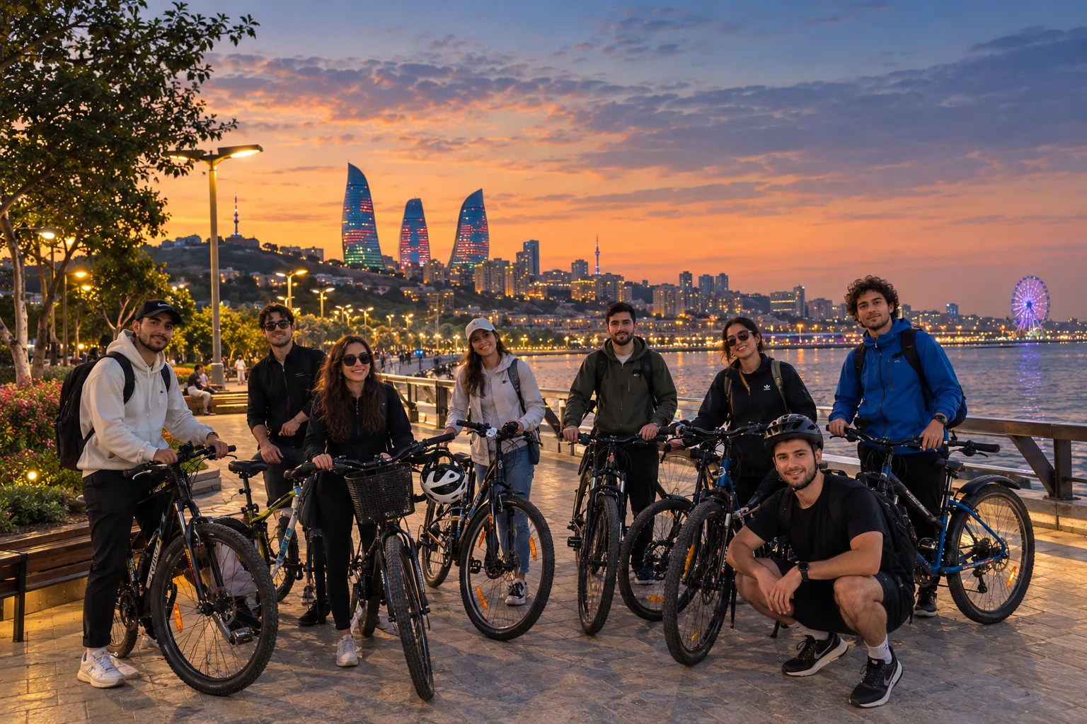 Baku Evening Bike Tour: Lit Skyline & Crystal Hall